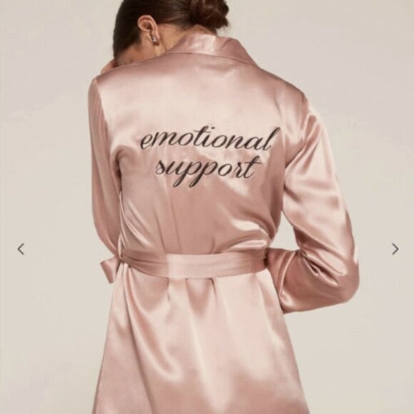 REFORMATION Mini ROBE S 100% SILK Blush Pink Emotional Support Embroidery NEW - Picture 3 of 8